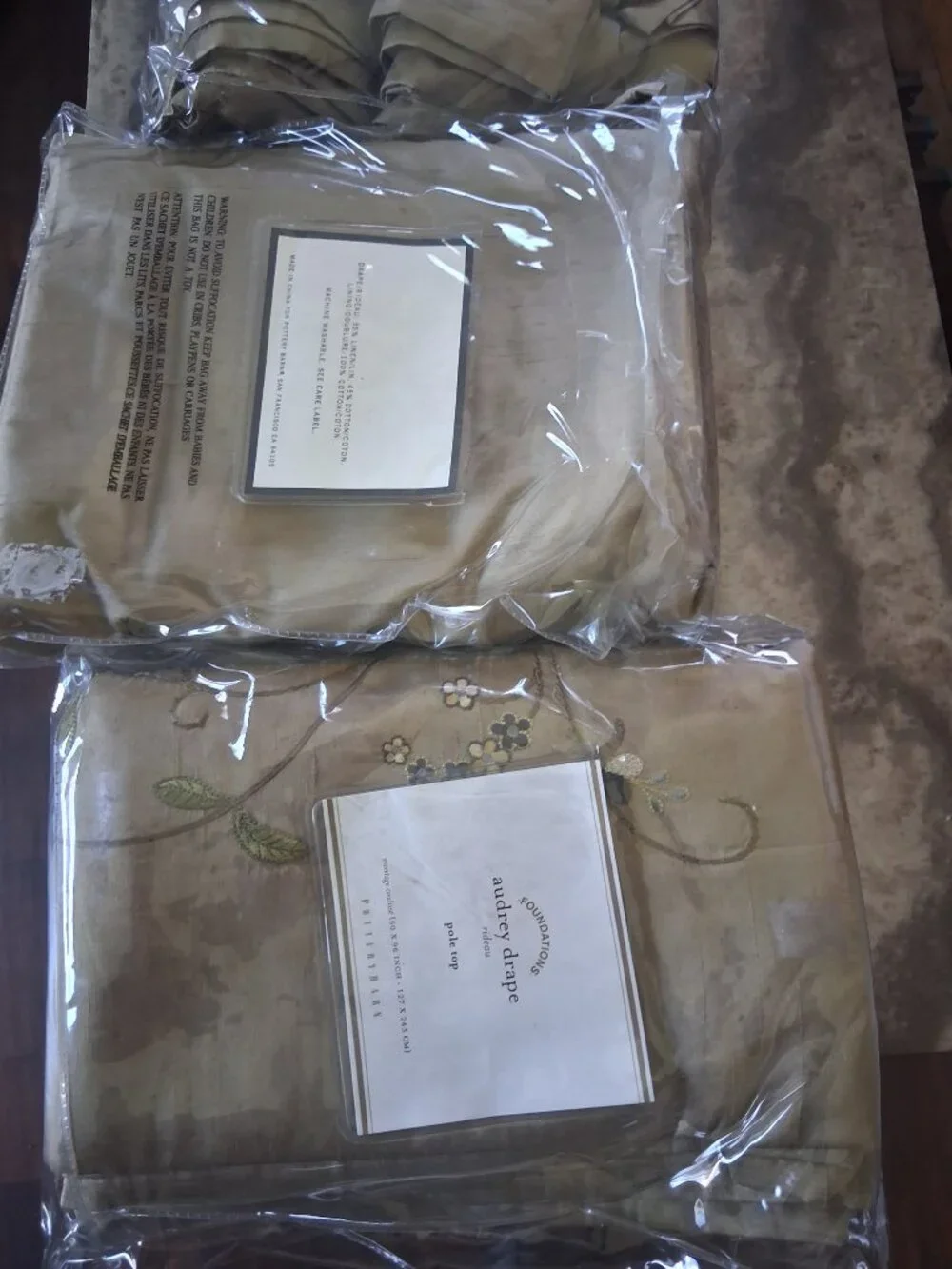 Pottery Barn Audrey 50W x 96L Gold Pole Top Floral SILK Drapes. Set of 2